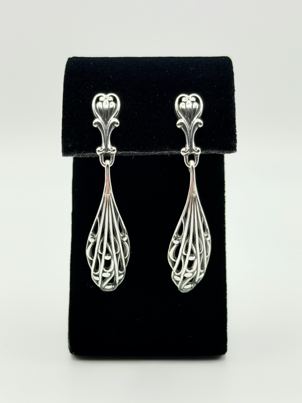 Carolyn Pollack 925 Sterling Silver Art Nouveau Hinged Post Earrings 2”